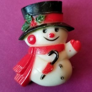 Vintage Snowman brooch pin frosty Christmas holiday festive